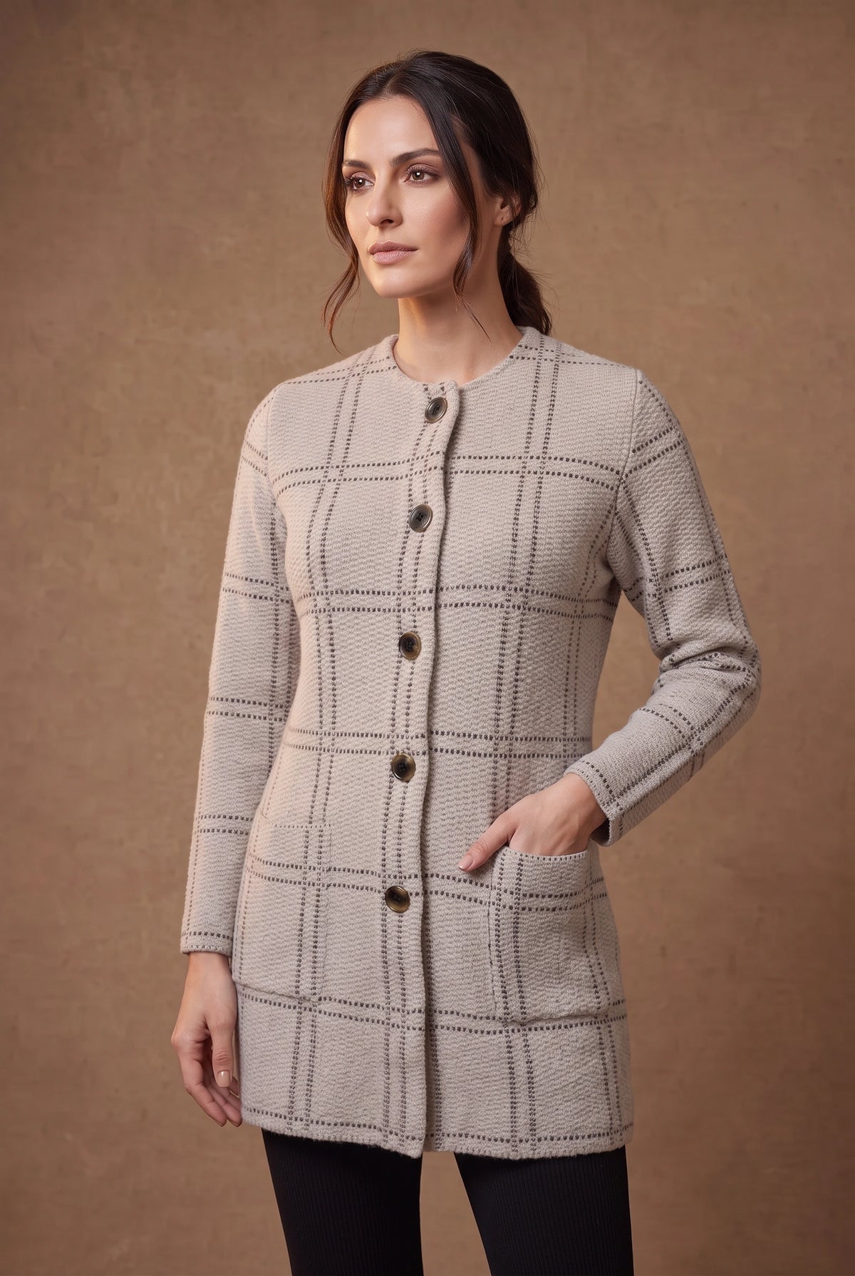 Lachi Women's Windowpane Check Knitted Cardigan