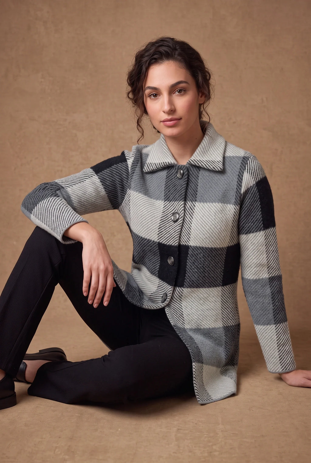Slate Check Acrylic Knit Cardigan 3