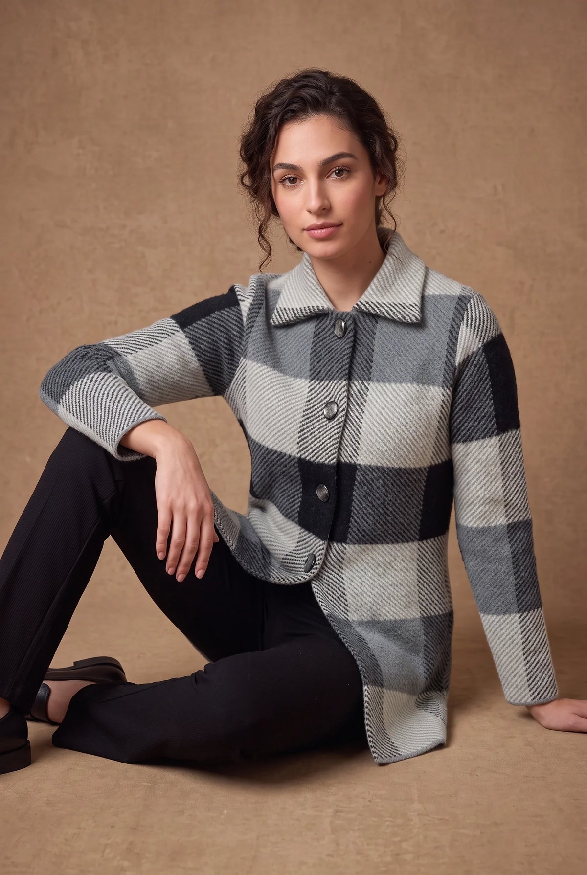 Slate Check Acrylic Knit Cardigan 3