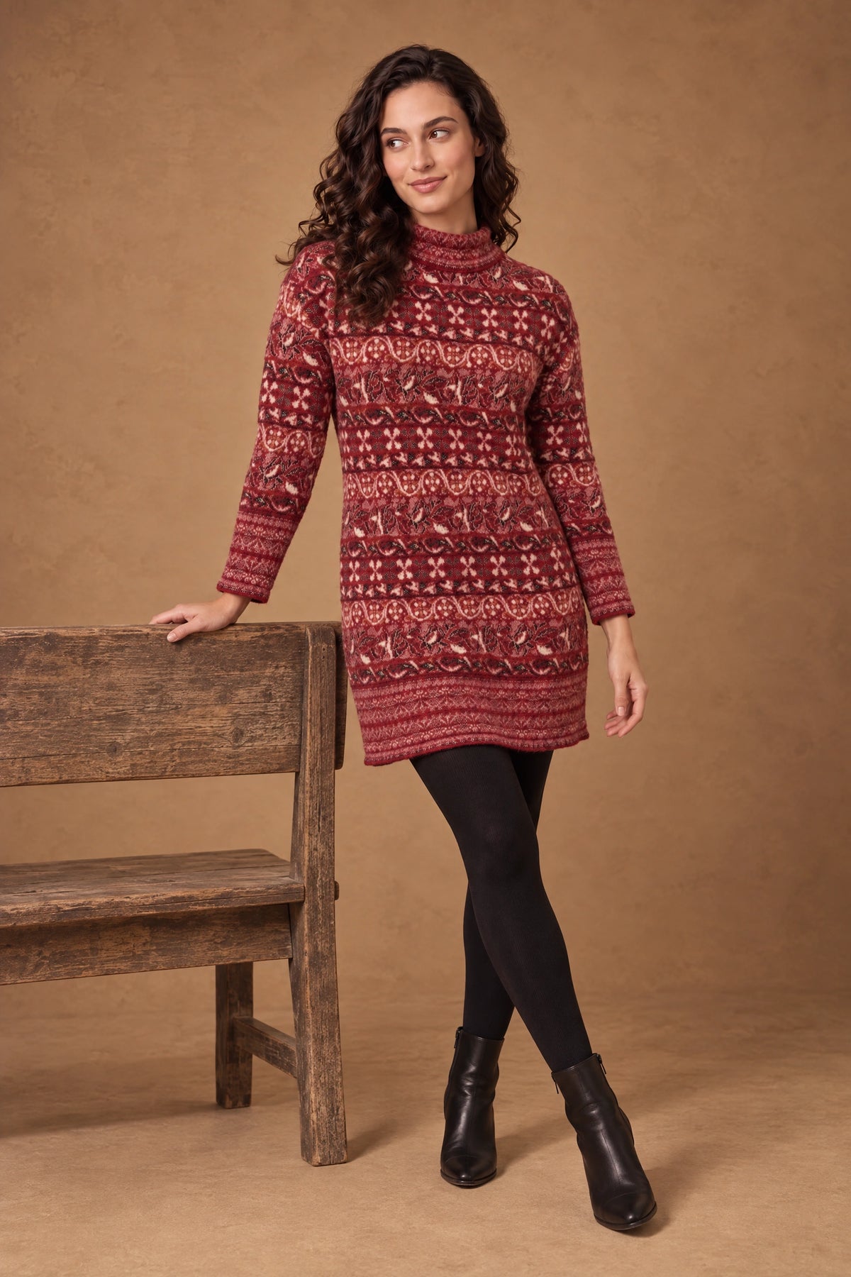 Lachi Women's Crimson Fair Isle Jacquard Knitted Tunic