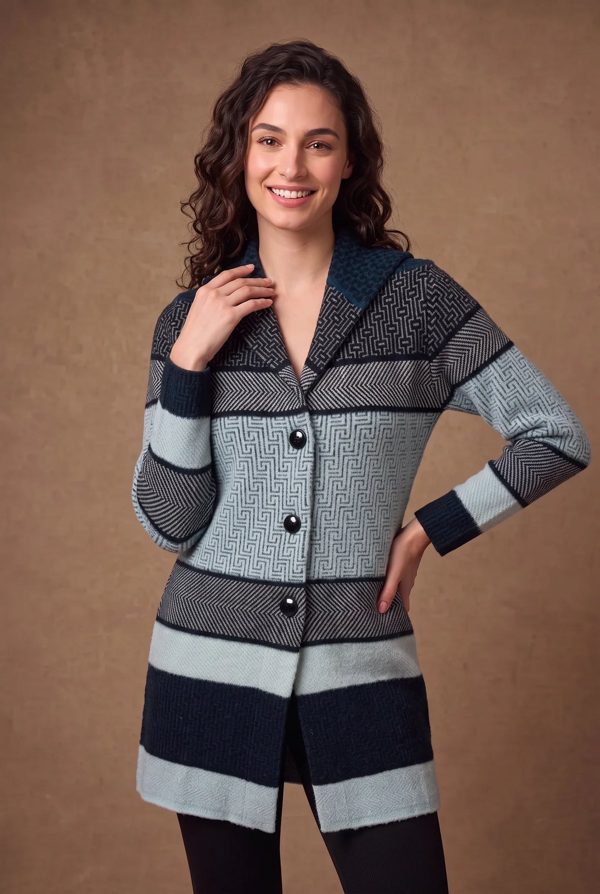 Indigo Maze Striped Knit Cardigan 2