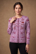 Lachi Women's Lilac Beaded Rose Jacquard Knitted Cardigan
