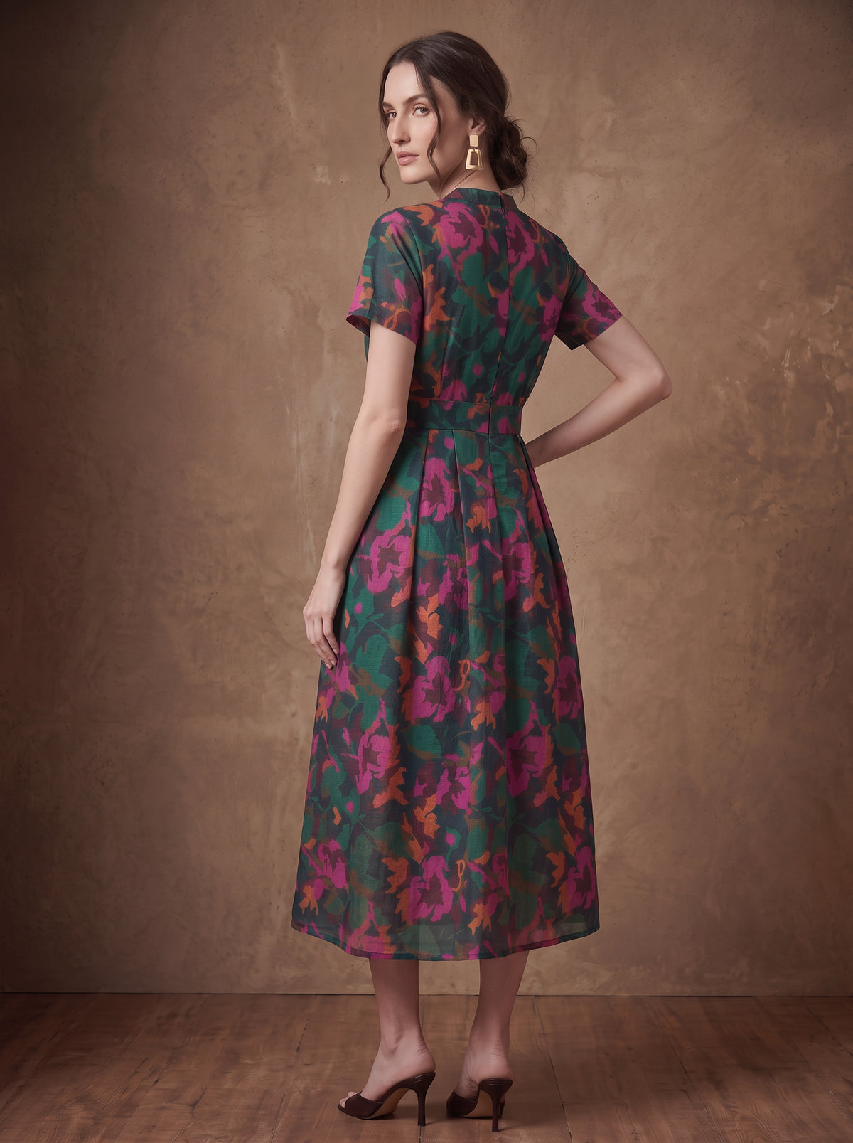 Lachi Women's Floral Print Kota Doria Midi Dress