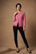 Lachi Women's Pink Beaded Yoke Knitted Cardigan