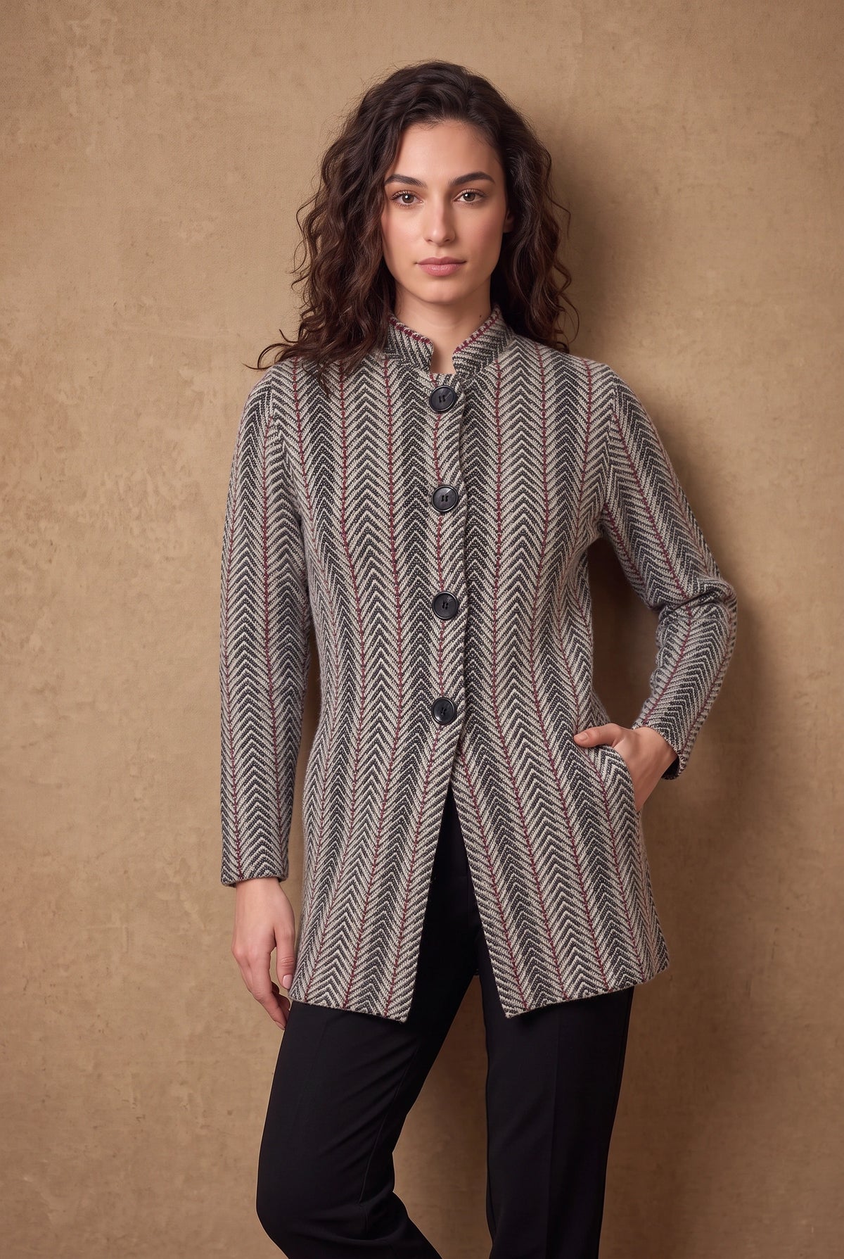 Lachi Women's Cinder Grey Herringbone Knitted Cardigan