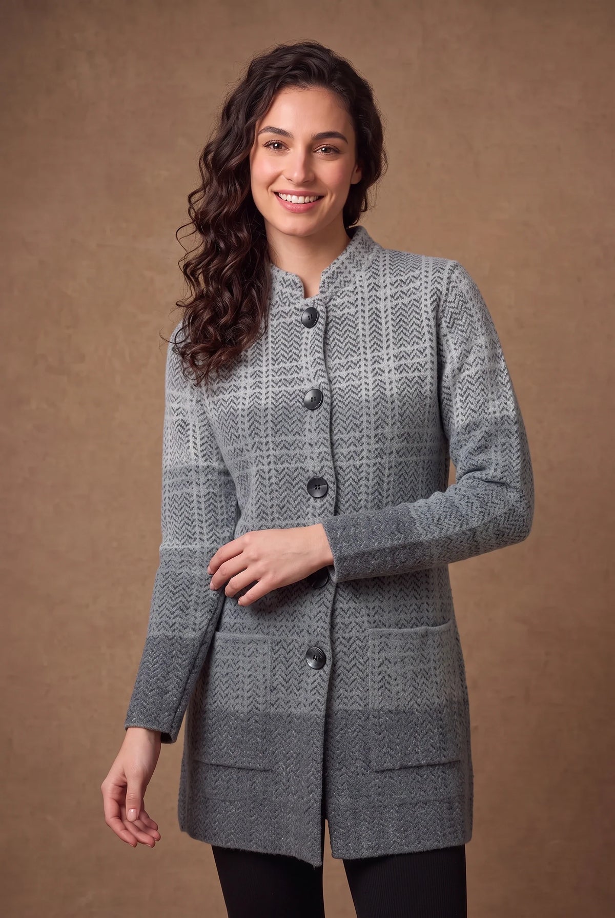Grey Ombre Herringbone Longline Knitted Cardigan 3