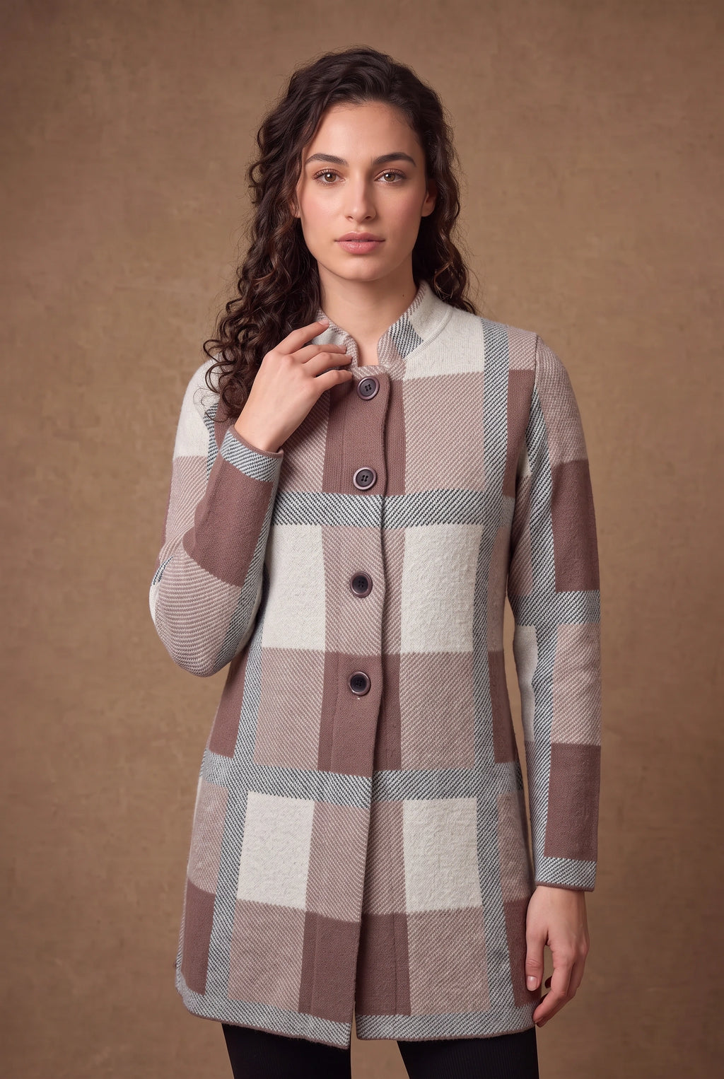 Lachi Women's Block Check Longline Knitted Cardigan