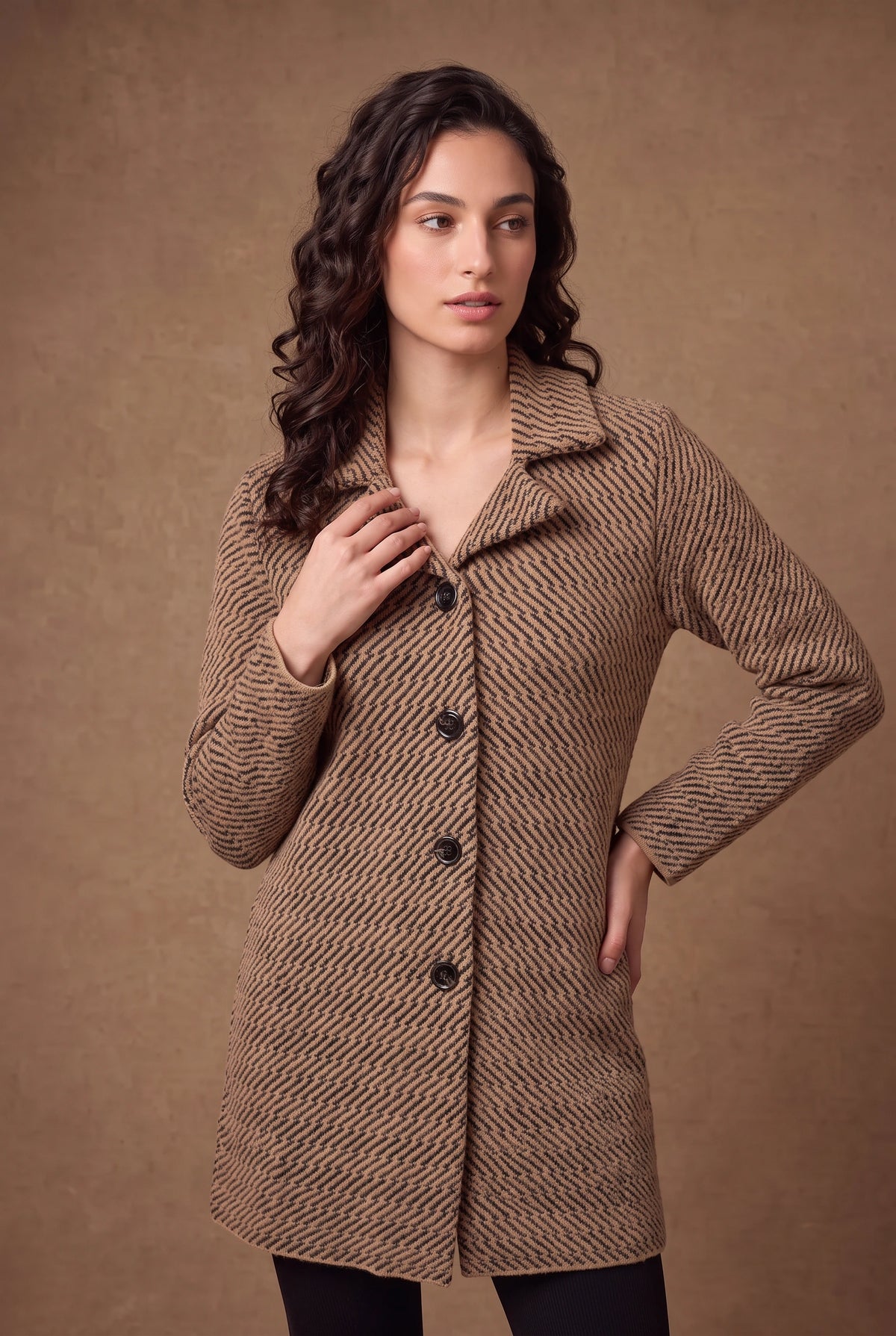 Lachi Women's Cocoa Brown Twill Knitted Cardigan