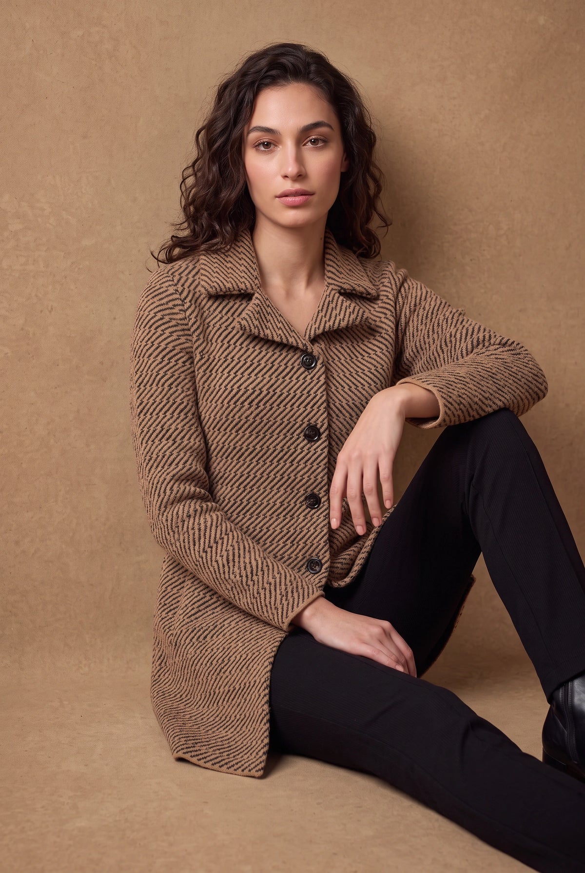 Lachi Women's Cocoa Brown Twill Knitted Cardigan