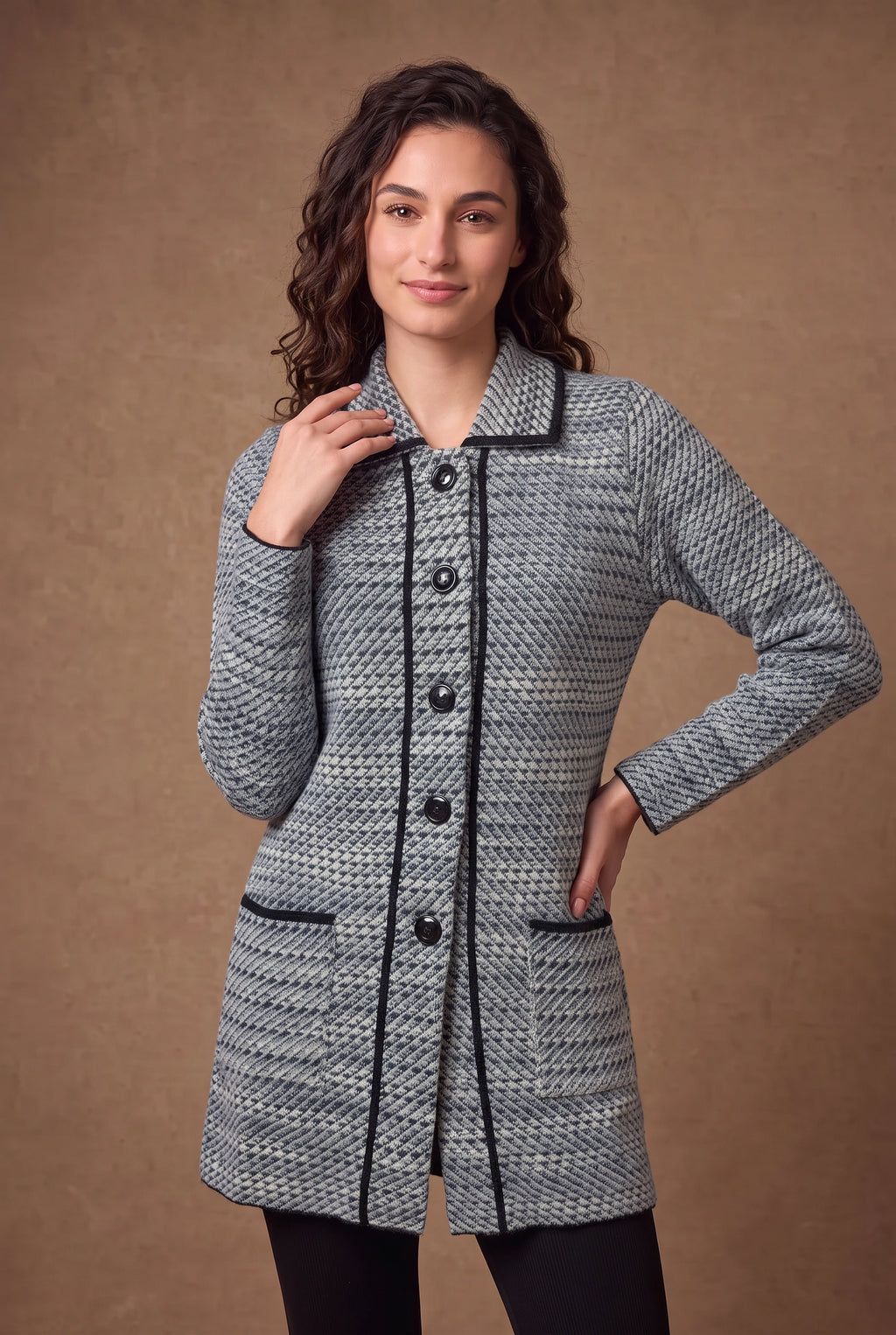 Lachi Women's Houndstooth Tweed Knitted Cardigan