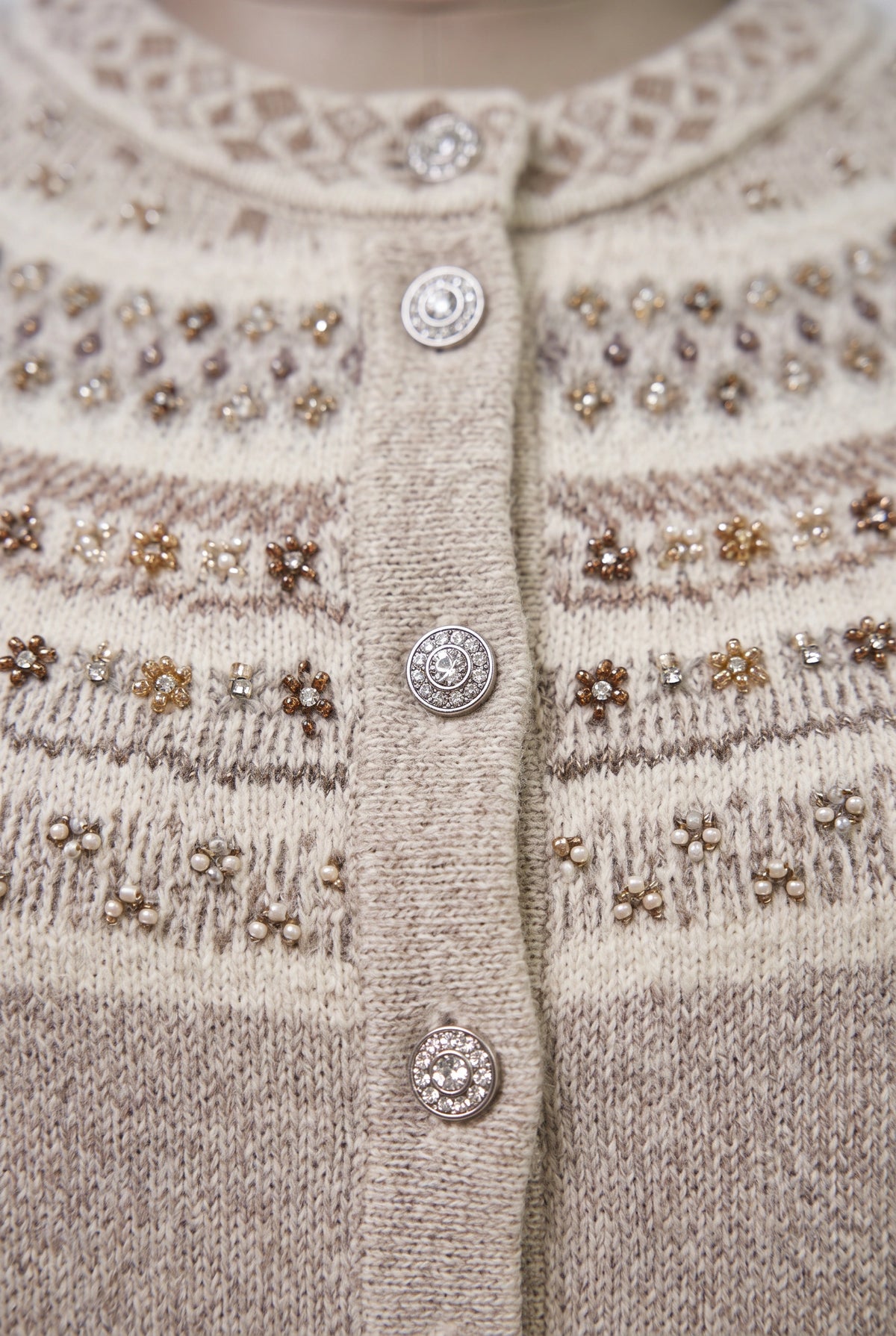 Lachi Women's Oatmeal Alpine Yoke Acrylic Knit Cardigan