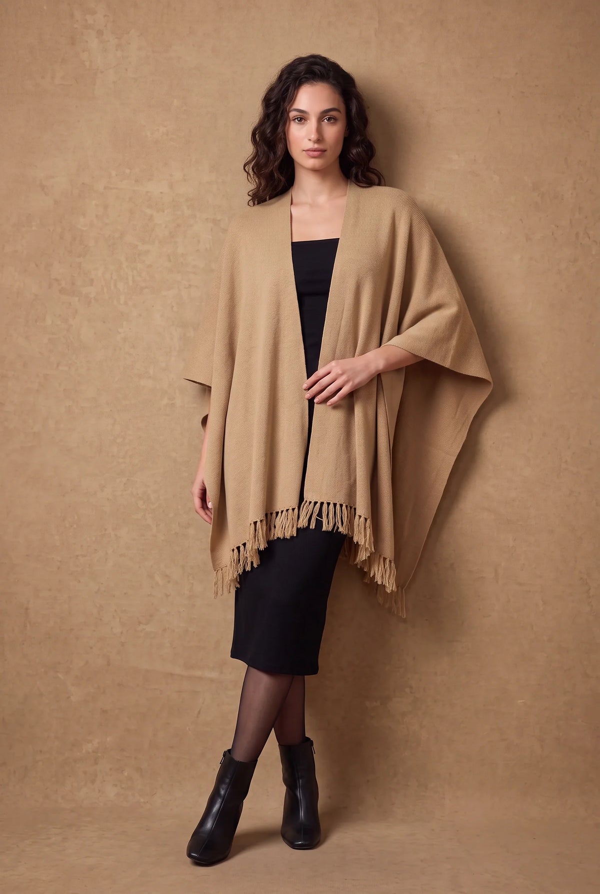 Camel Tasseled Poncho Cape 3
