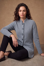 Grey Mandarin Collar Longline Knitted Cardigan 2