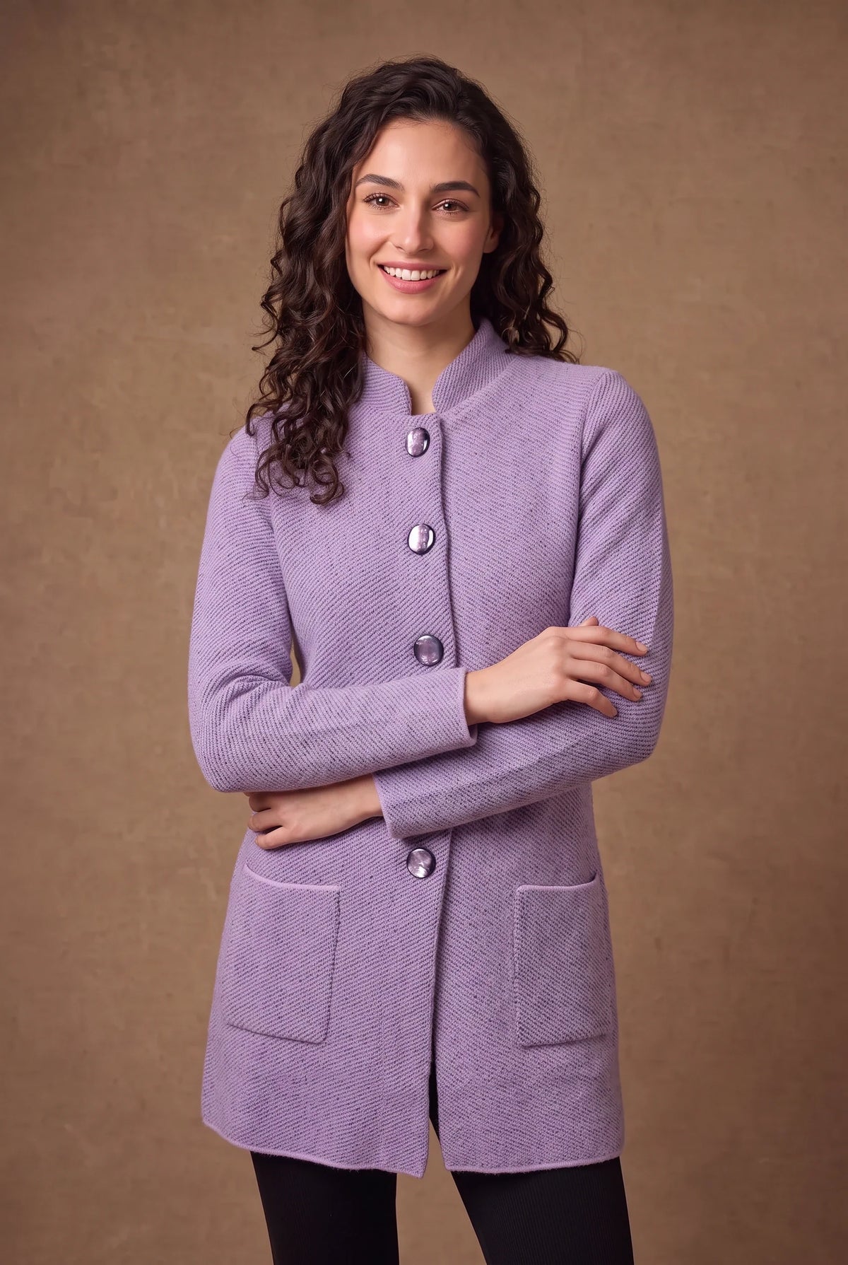 Lilac Mandarin Collar Longline Knitted Cardigan 2