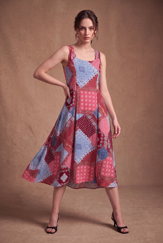 Bandana Print Fit & Flare Midi Dress