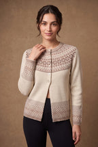 Cream Mocha Fair Isle Yoke Knitted Cardigan 3