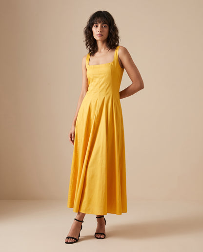 Marigold / Jade Pleated Poplin Midi Dress