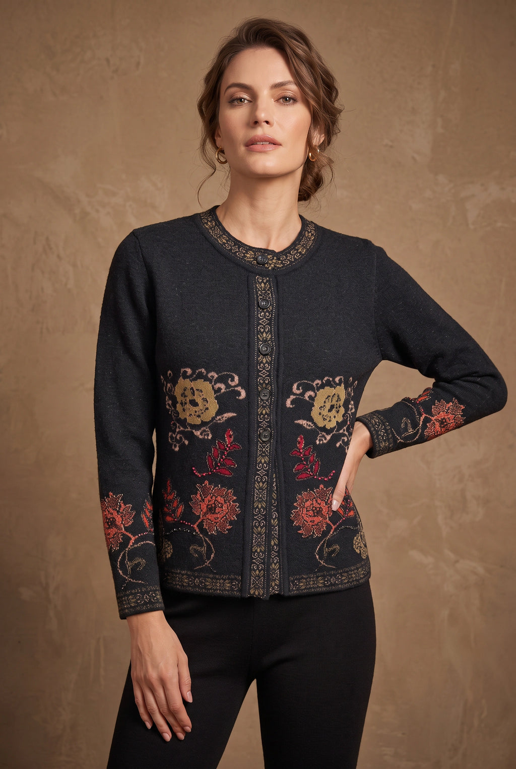 Lachi Women's Floral Jacquard Knitted Cardigan