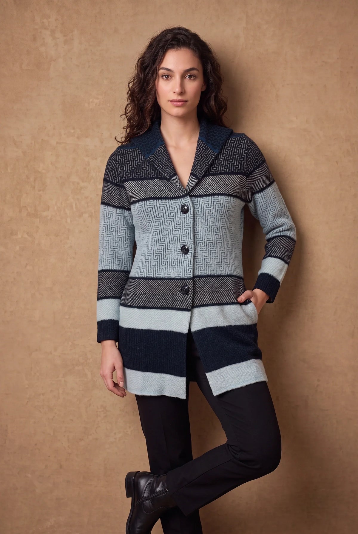 Indigo Maze Striped Knit Cardigan 3