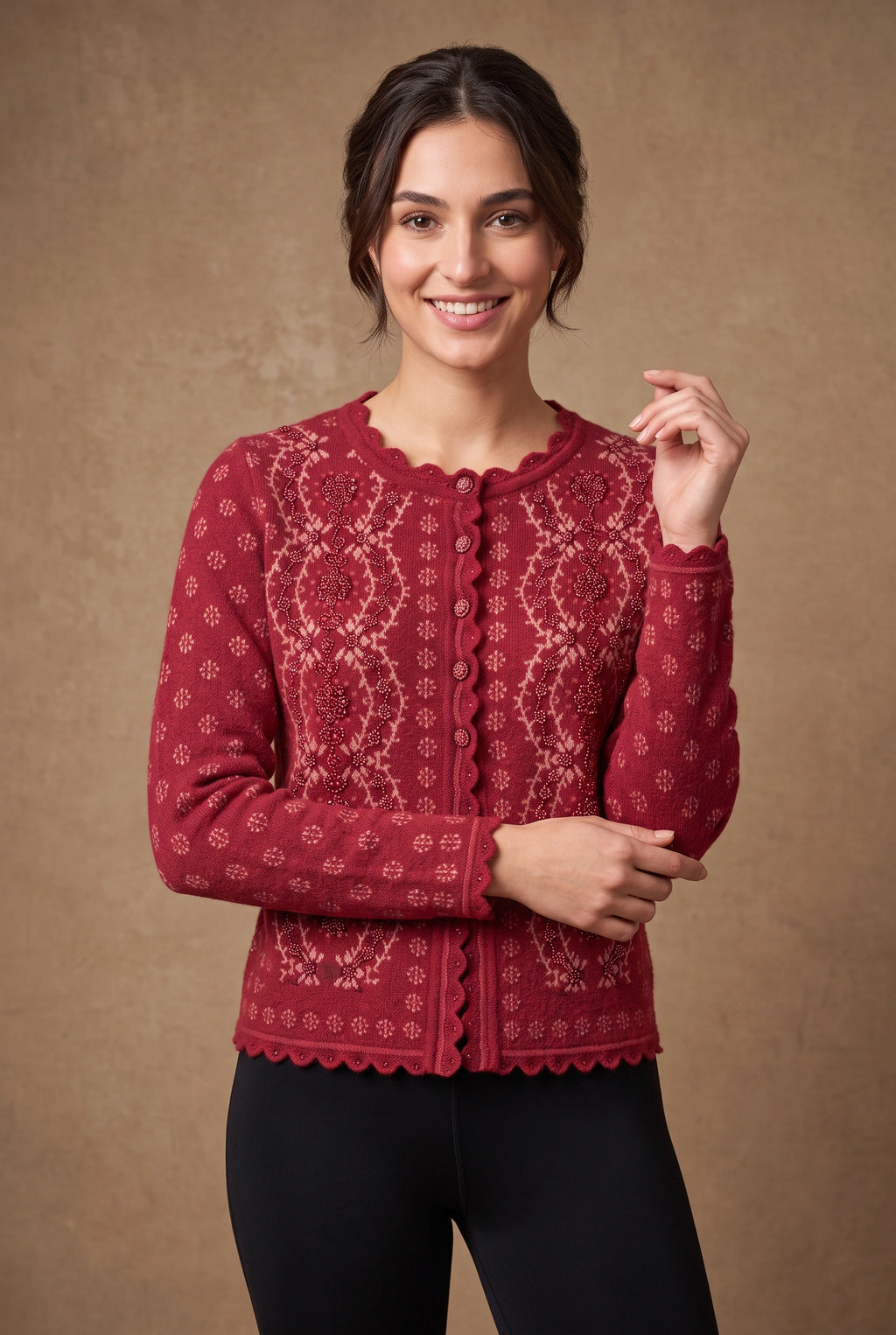 Lachi Women's Scalloped Blossom Knitted Cardigan