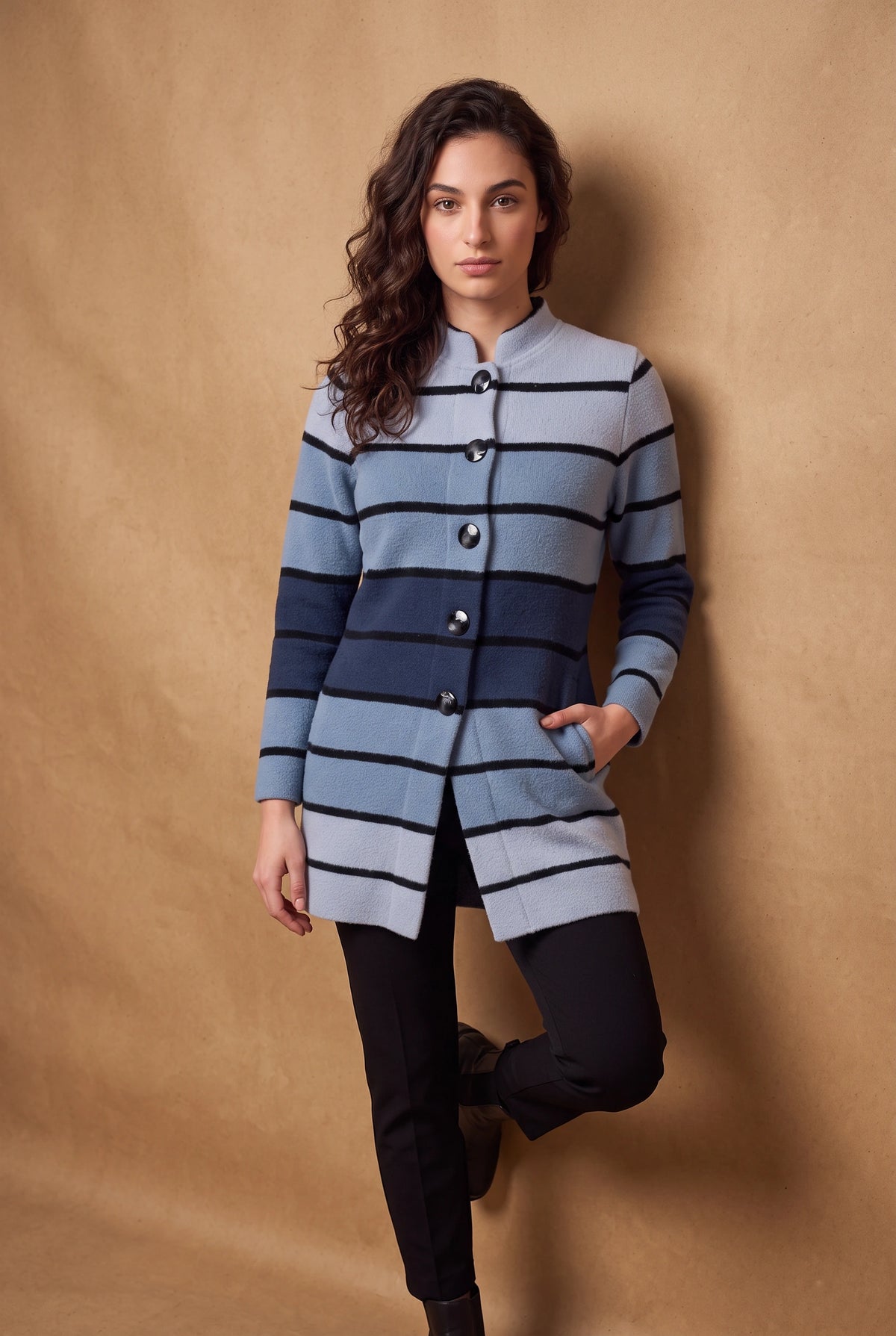 Lachi Women's Navy Striped Knitted Cardigan