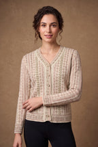 Lachi Women's Cream Rose Sage Stripe V-Neck Knitted Cardigan