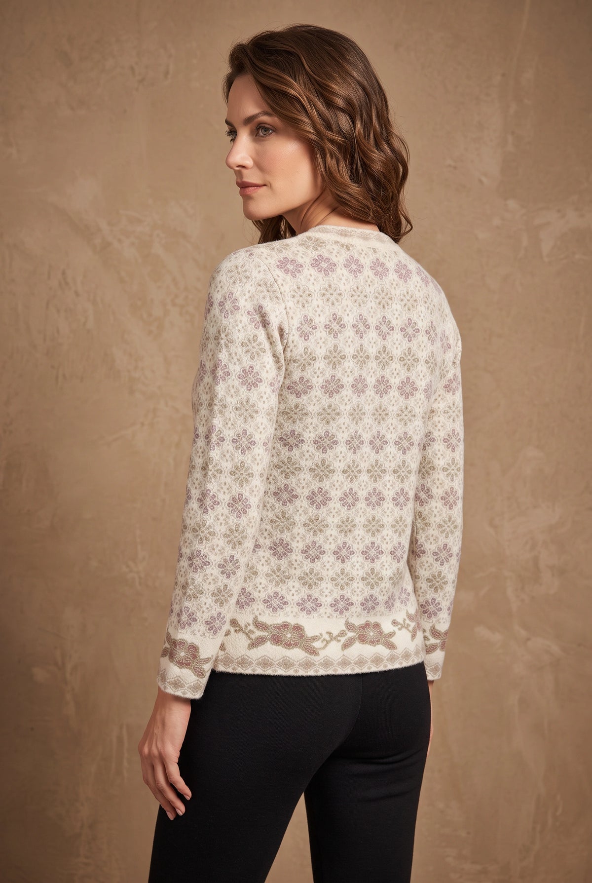 Lachi Women's Ivory & Gold Vine Knitted Cardigan