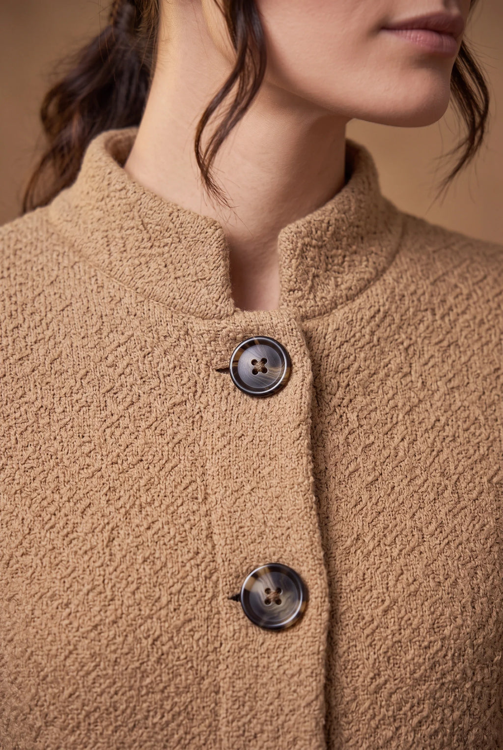 Camel Textured Stand Collar Coatigan 3