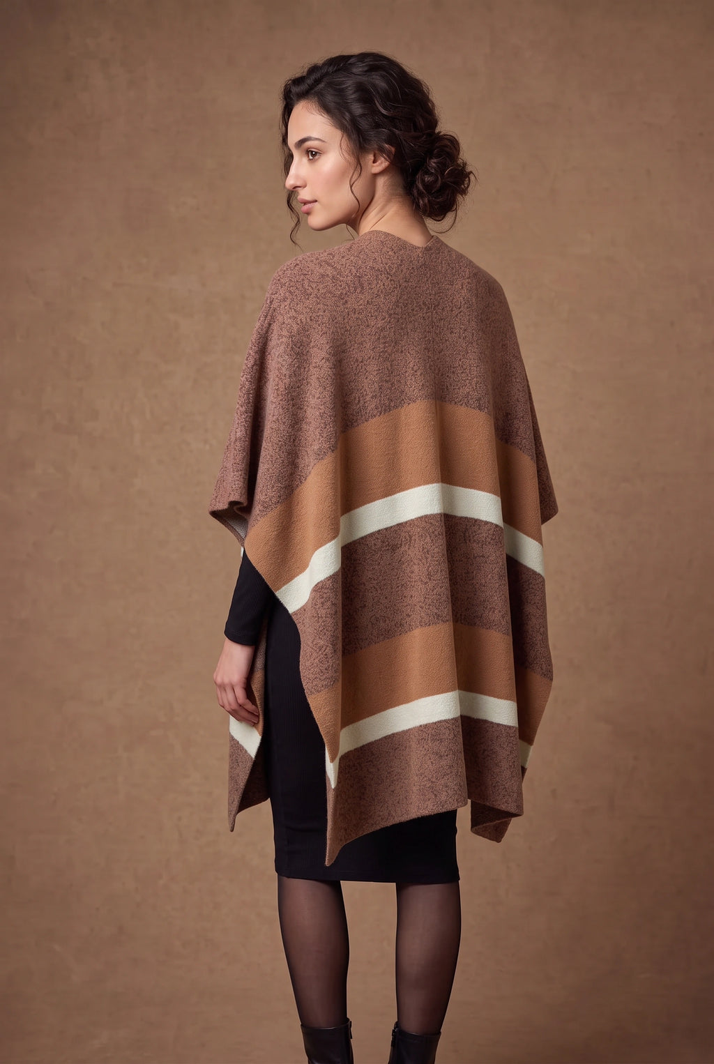 Lachi Women's Brown Colorblock Boucle Poncho
