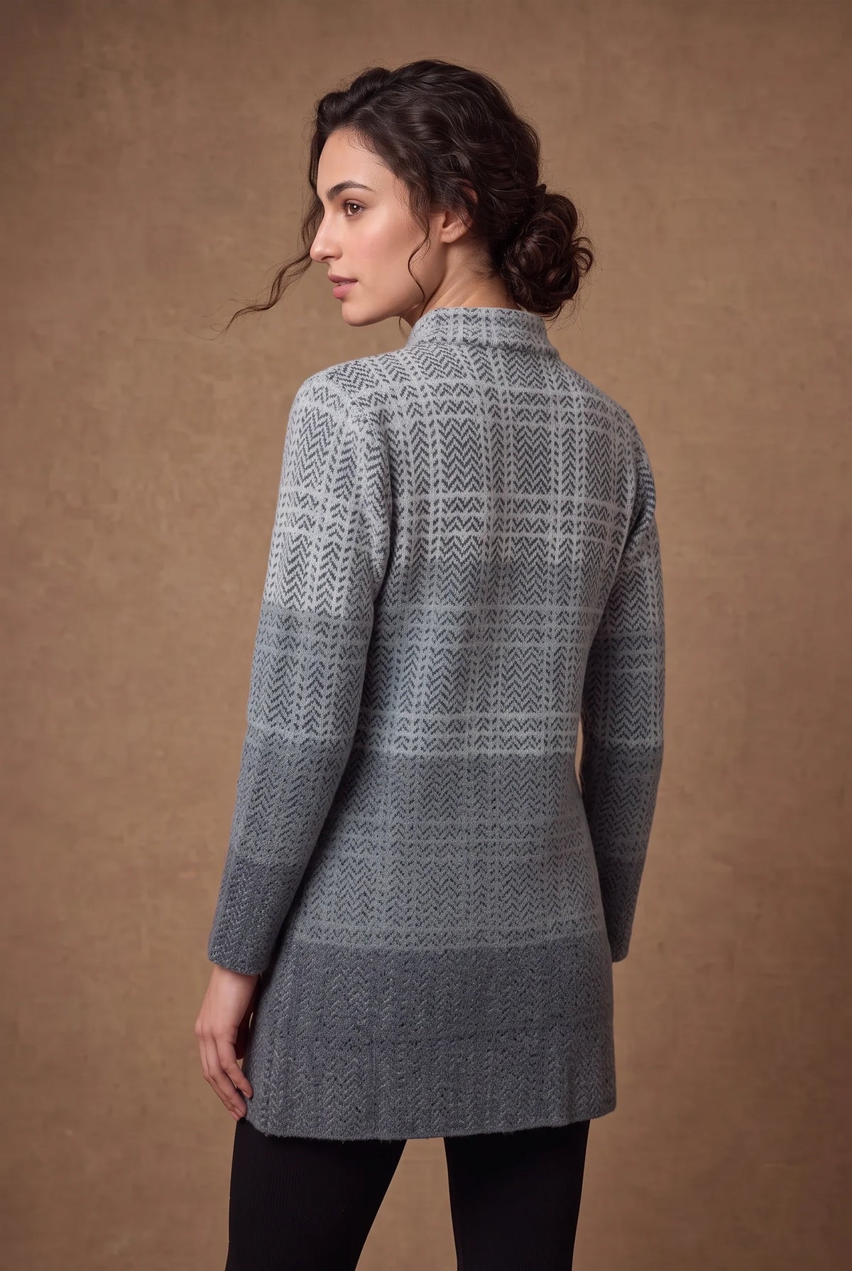 Grey Ombre Herringbone Longline Knitted Cardigan 2