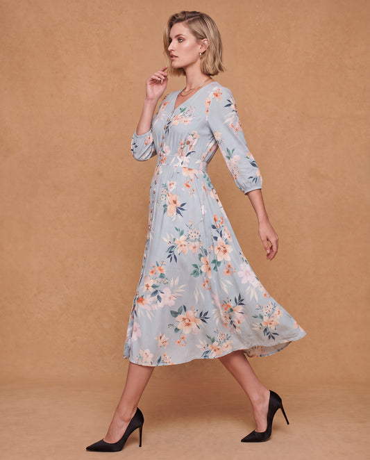 Sky Blossom Midi Dress