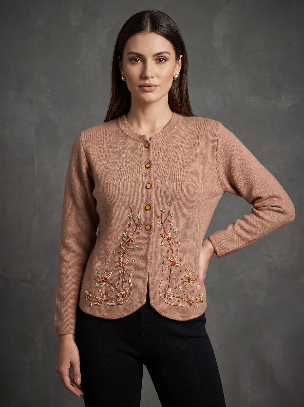 Tan Blossom Vine Cardigan