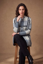Slate Grey Block Check Longline Knitted Cardigan 3