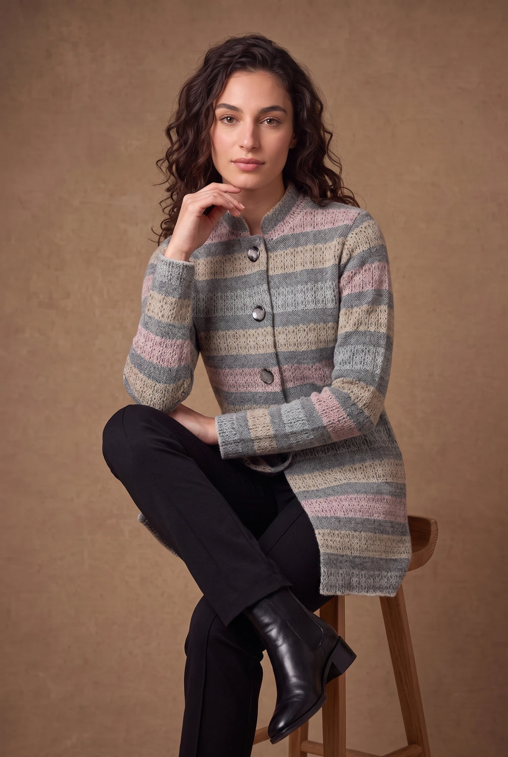 Lachi Women's Multicolour Striped Knitted Cardigan