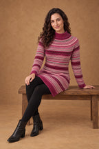 Lachi Women's Pink Fair Isle Striped Knitted Kurti