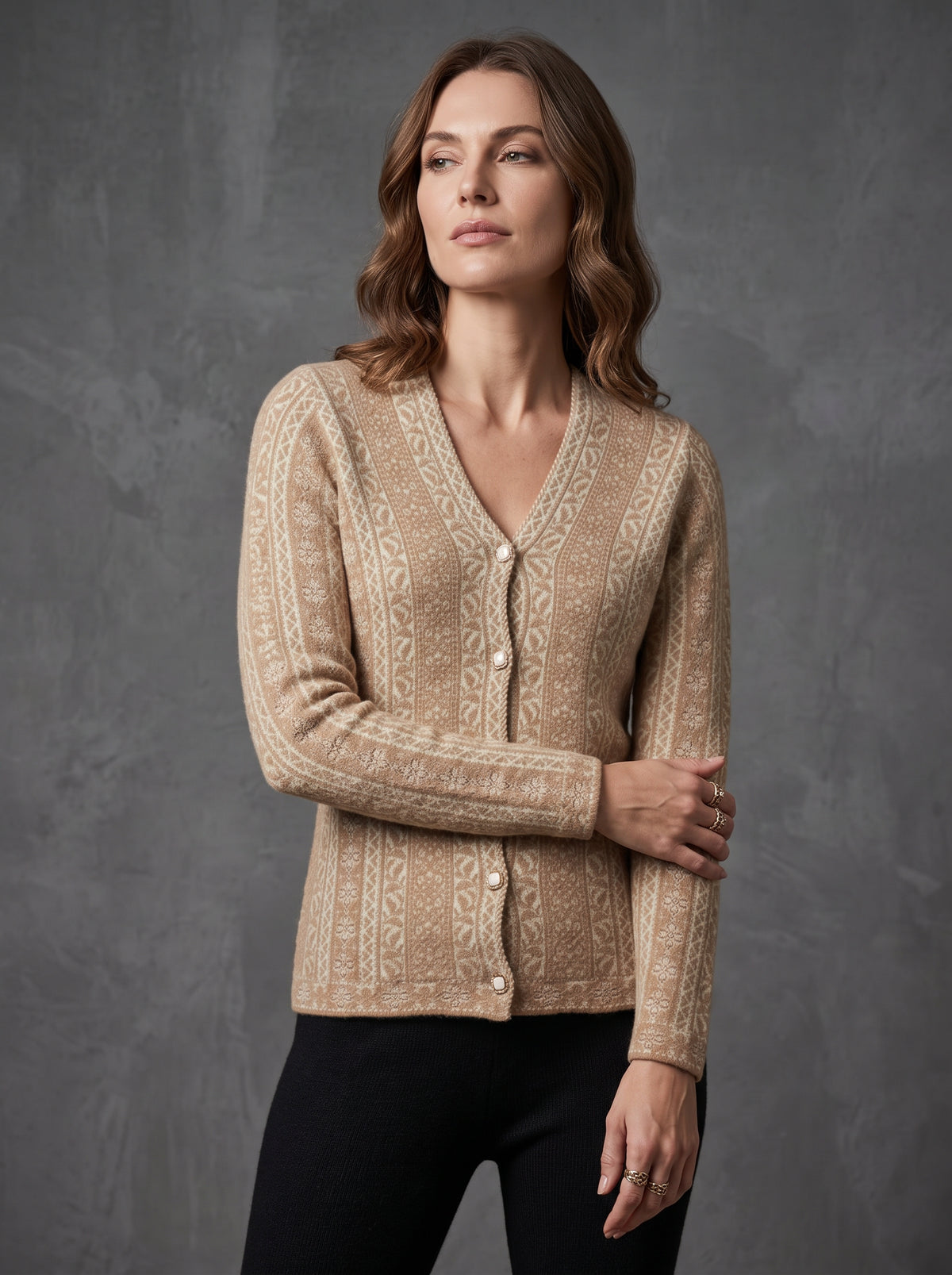 Tan Fern Column Cardigan