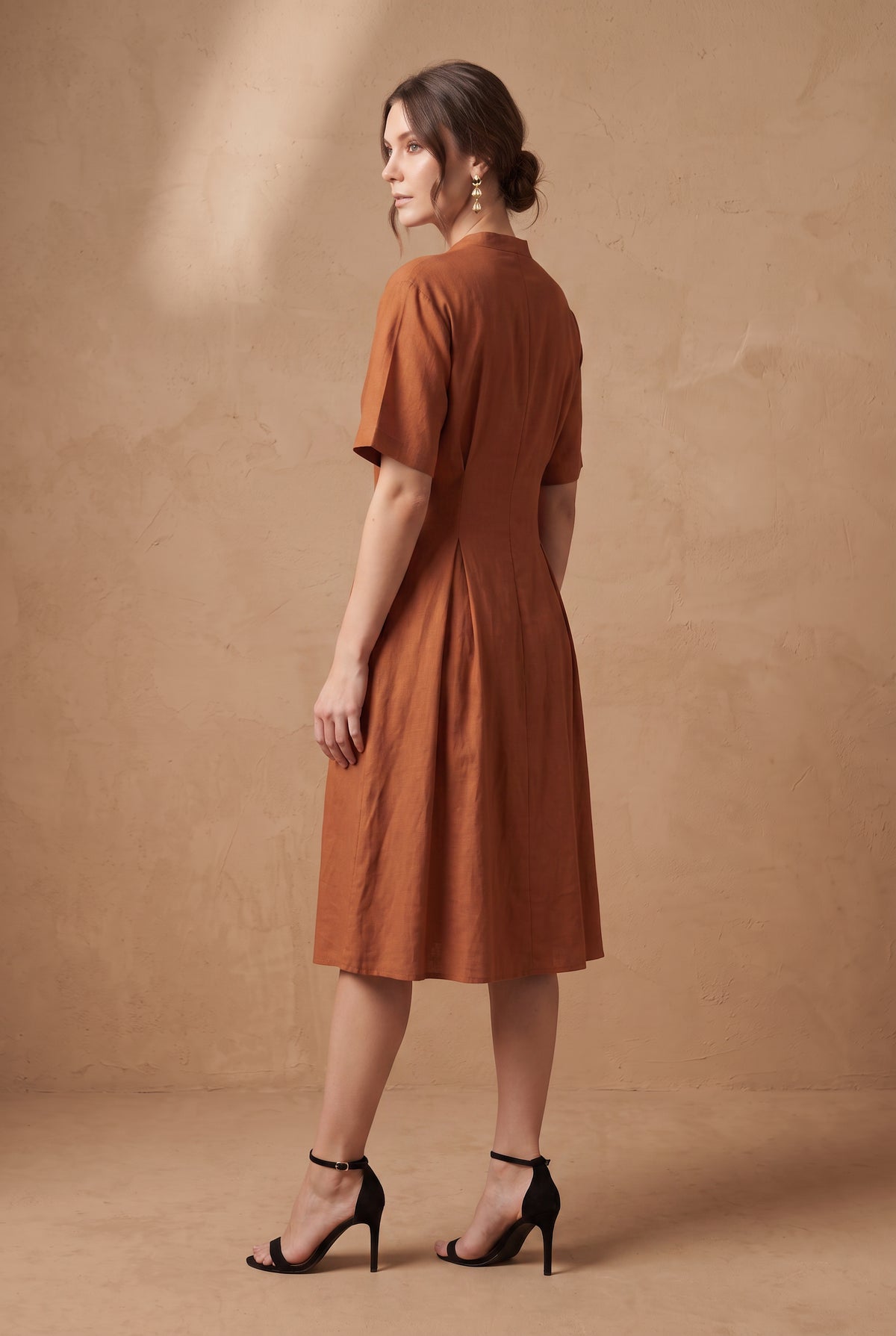 Lachi Women's Rust Viscose Blend Midi Dress