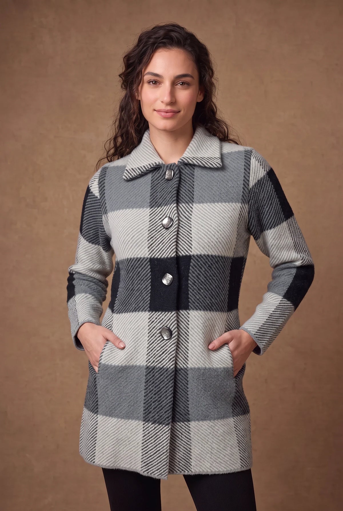 Slate Check Acrylic Knit Cardigan 1