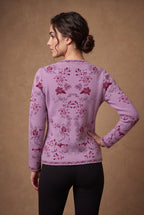 Lachi Women's Lilac Beaded Rose Jacquard Knitted Cardigan