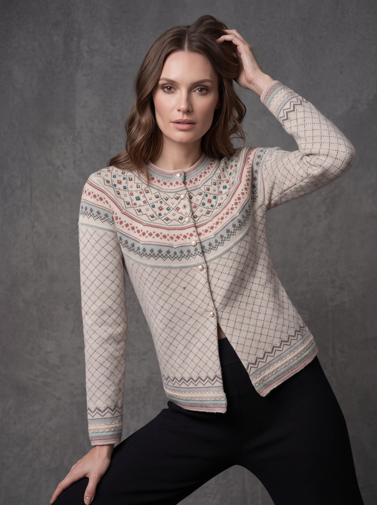 Cream Alpine Diamond Cardigan