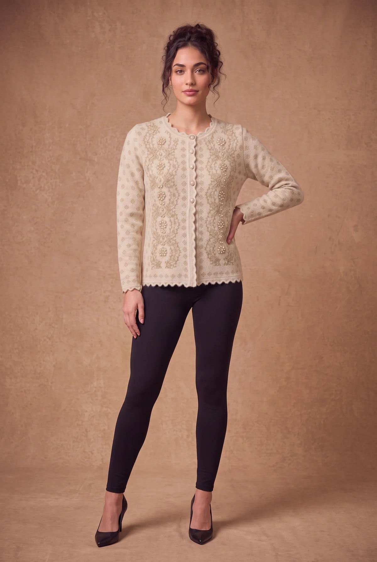Ivory Scalloped Blossom Knitted Cardigan 3
