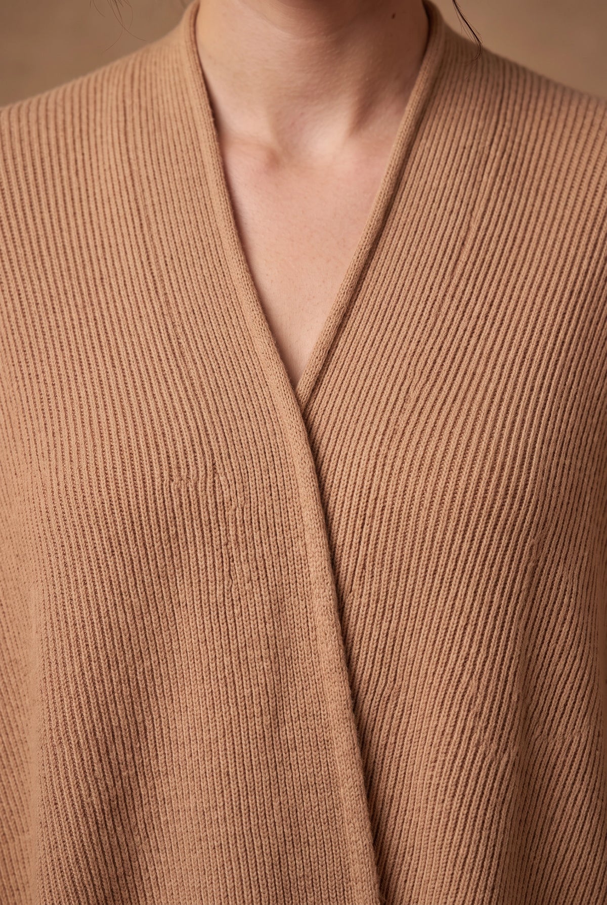Lachi Women's Camel Ribbed Knit Tasseled Poncho Cape