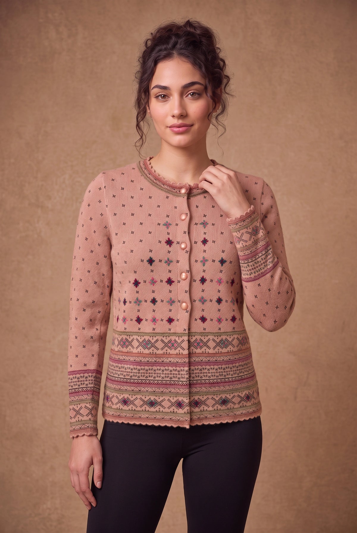 Lachi Women's Dusty Rose Cross Pattern Acrylic Knit Cardigan