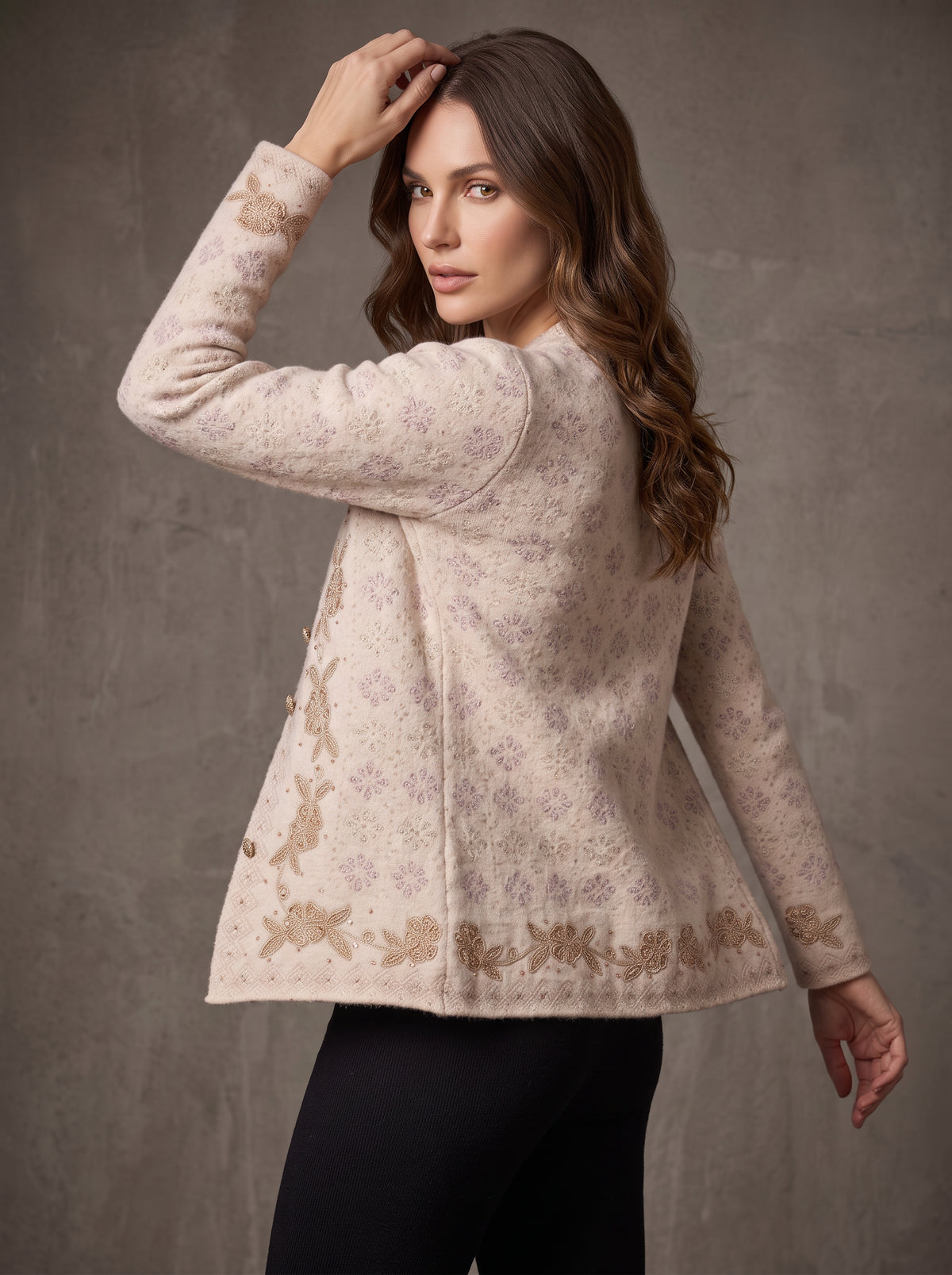 Ivory Gold Vine Cardigan