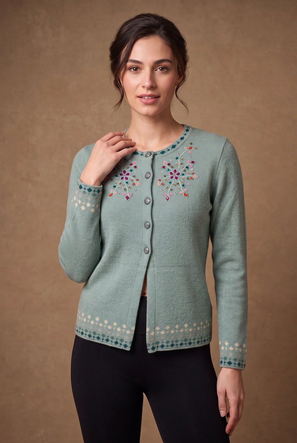 Sage Mirror Work Knitted Cardigan 2