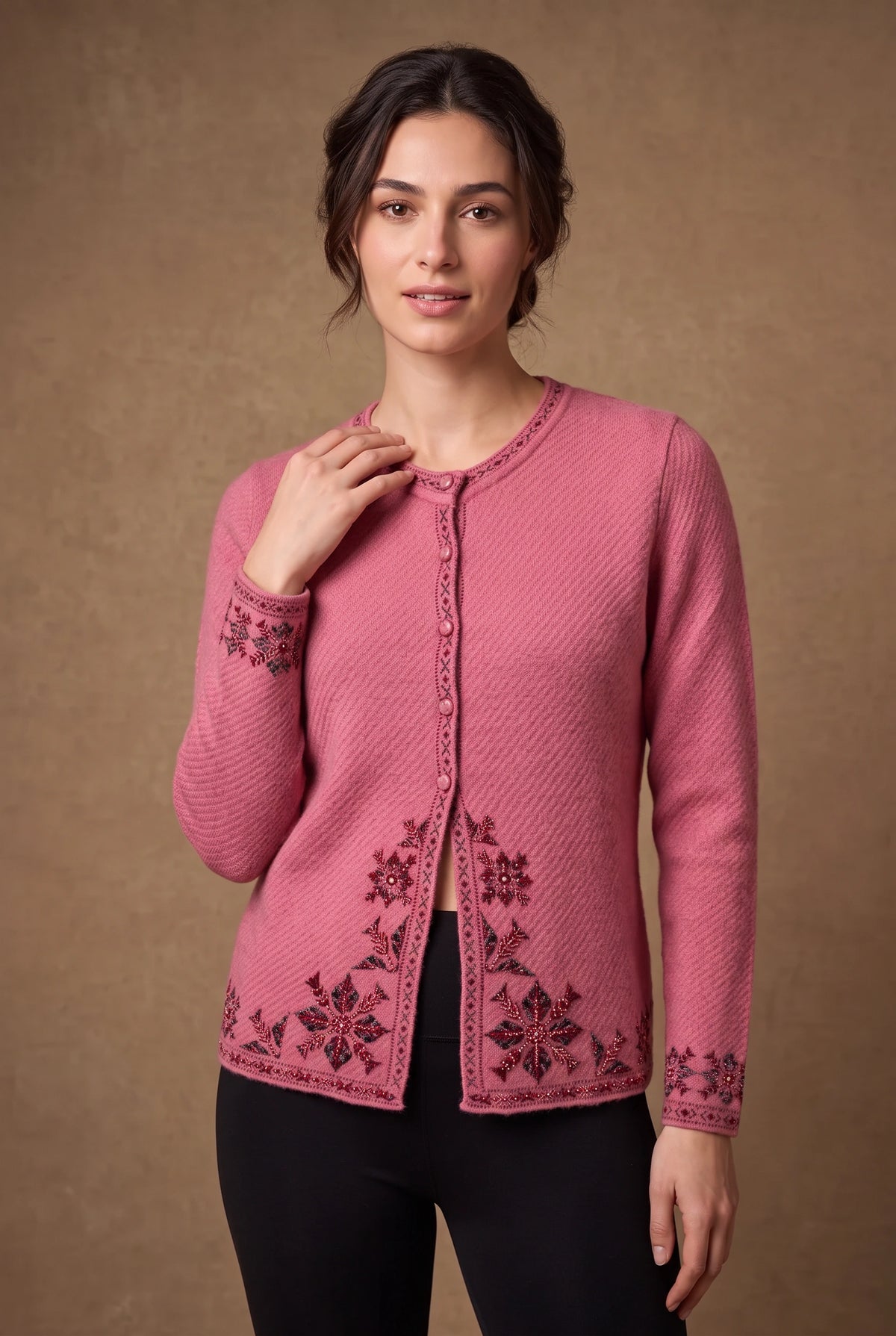 Lachi Women's Star Bloom Beaded Border Knitted Cardigan