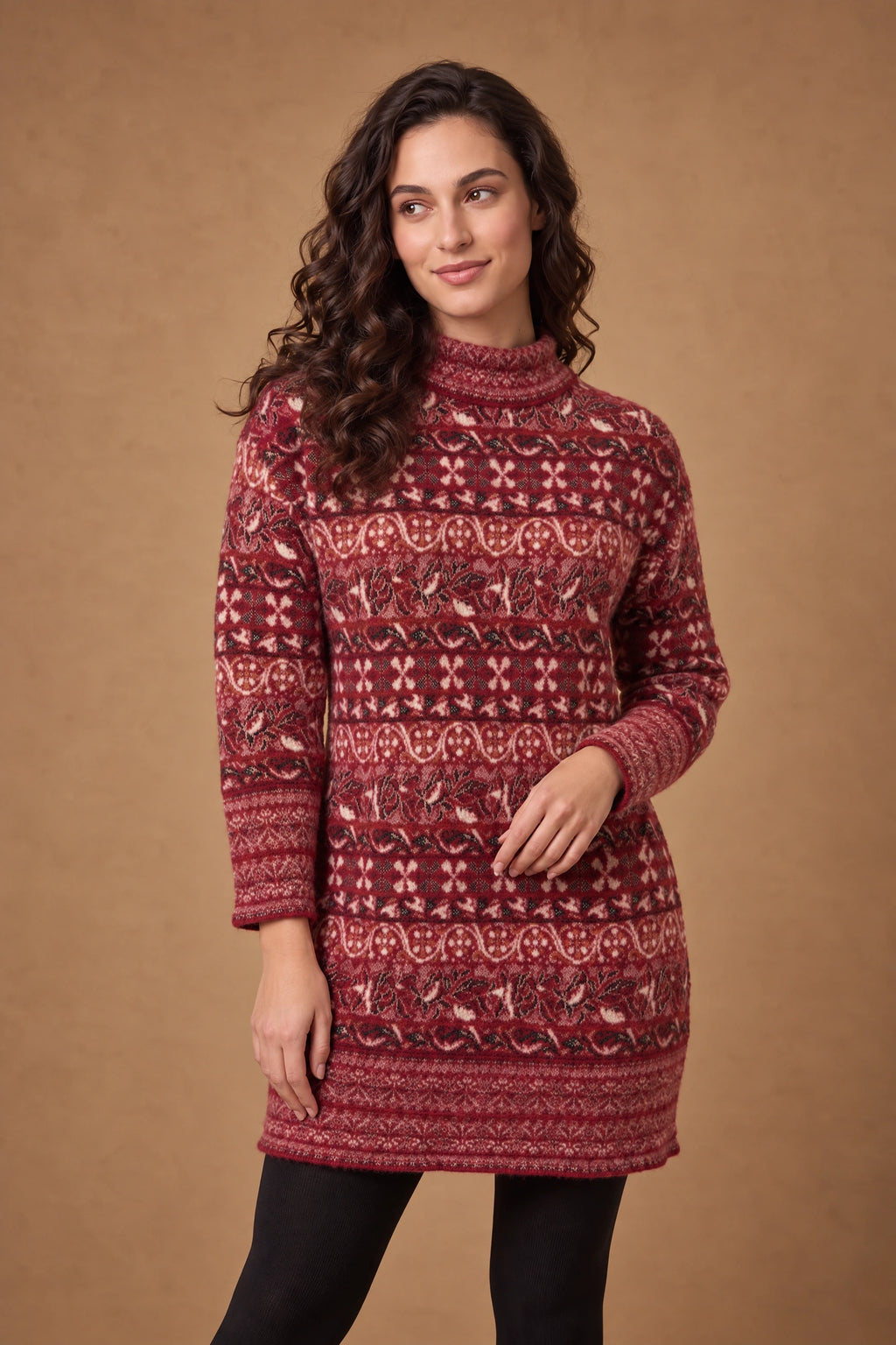 Lachi Women's Crimson Fair Isle Jacquard Knitted Tunic