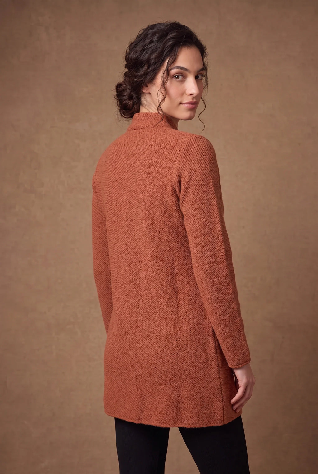 Terracotta Mandarin Collar Longline Cardigan 3