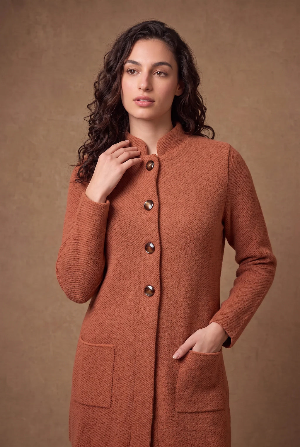 Terracotta Mandarin Collar Longline Cardigan 4