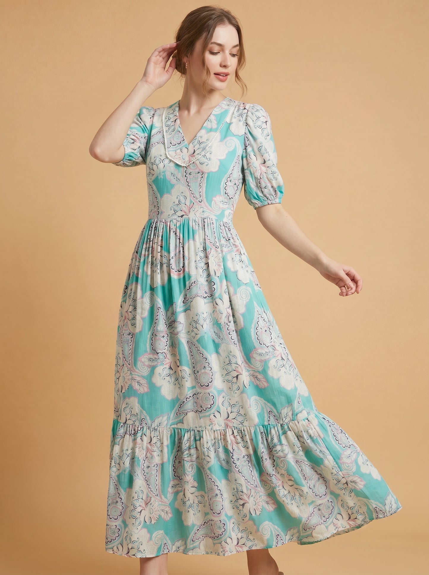 Aqua Paisley Maxi Dress
